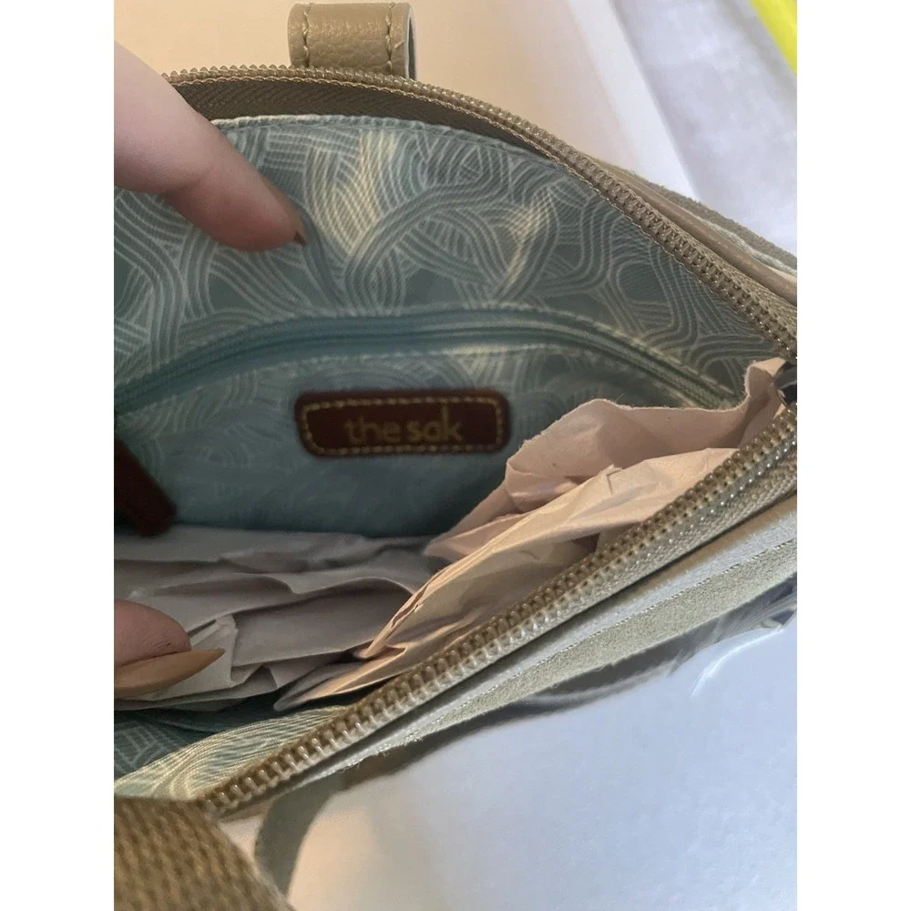 The Sak Sage Green Suede‎ NEW Crossbody Shoulder Bag Square Purse Leather